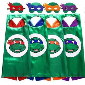 Four sets of ninja turtle capes and masks sets